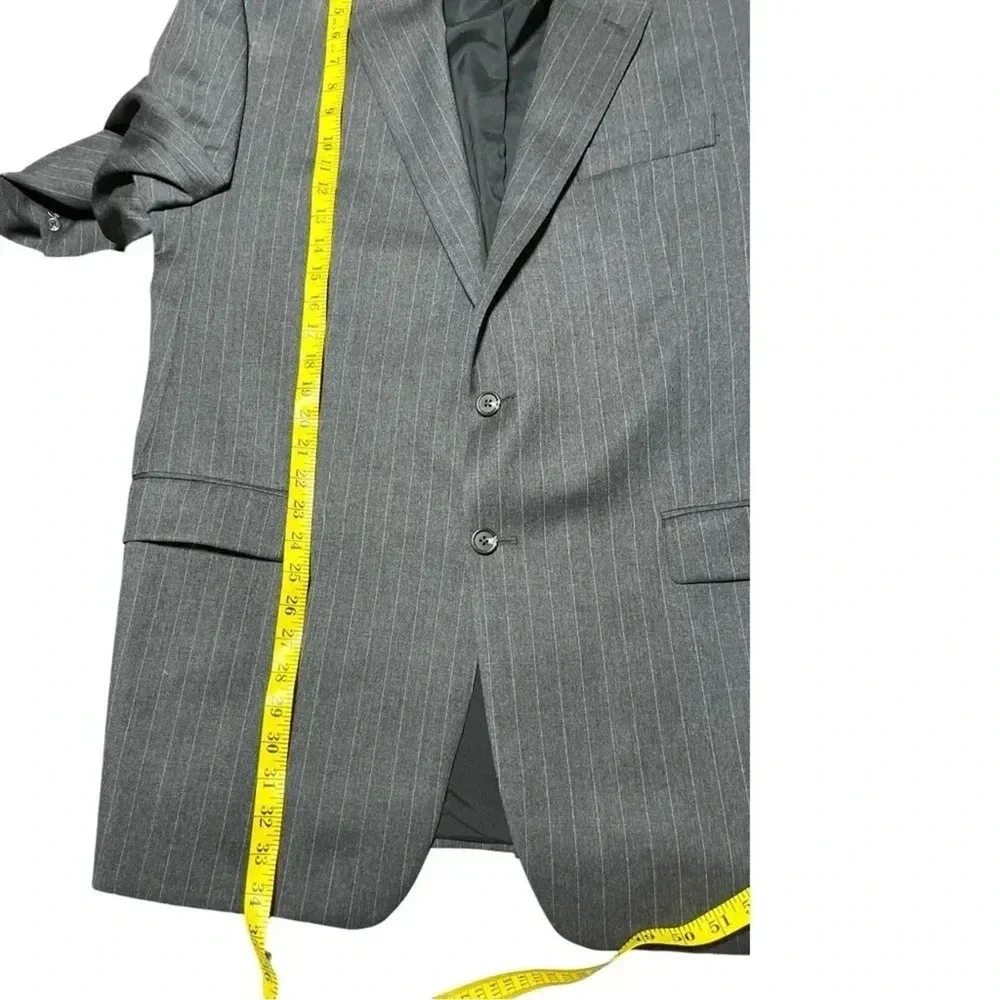 Lauren Ralph Lauren‎ Blazer 46L Grey Pinstripe 100% Wool Two Button Jacket Vtg